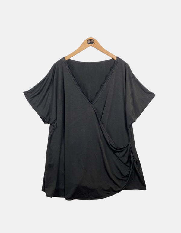 Women's Black Drape V-Neck Blouse